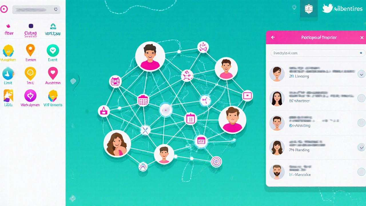 Vue stylisée d&#039;un tableau de filtres et d&#039;un algorithme de correspondance montrant des profils compatibles.