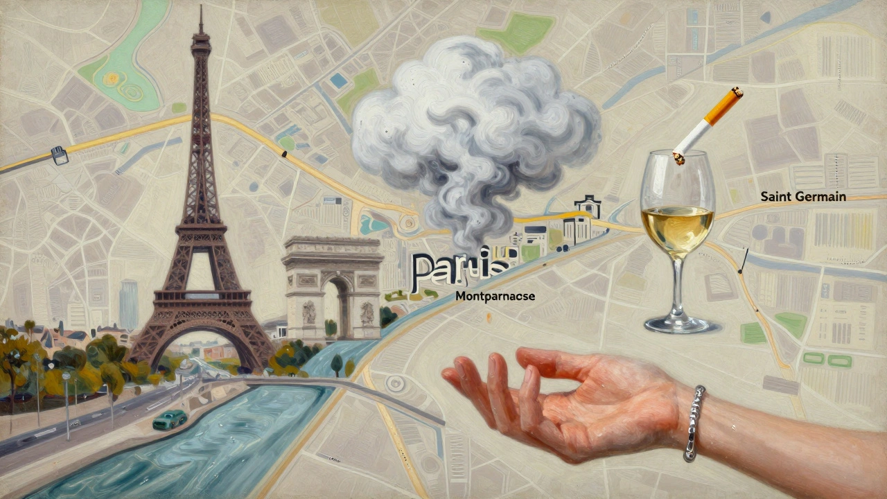 Carte symbolique de Paris où les lieux deviennent métaphores du désir, un bracelet d'argent flotte au-dessus comme souvenir.