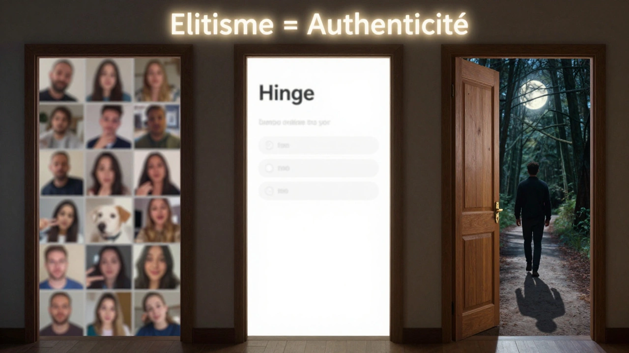 Trois portes représentant les sites de rencontre : le chaos, la banalité, et le chemin authentique.