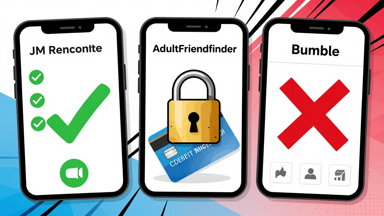 Trois applications de rencontres avec symboles gratuits et payants.